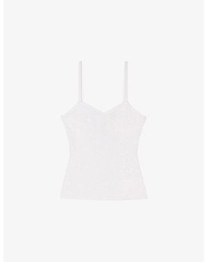 Maje Sweetheart-Neck Slim-Fit Ribbed Stretch-Knit Top - White