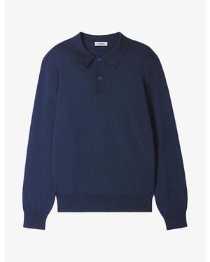 Sandro Long-Sleeved Knitted Polo Shirt - Blue