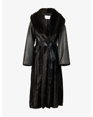 Magda Butrym Longline Leather-Belted Faux-Fur Coat - Black