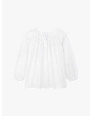 The White Company Keyhole-Neck Satin-Trim Modal And Cotton-Blend Blouse - White