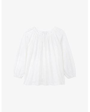 The White Company Keyhole-Neck Satin-Trim Modal And Cotton-Blend Blouse - White