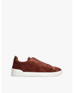 ZEGNA Triple-Stitch Suede Low-Top Trainers - Brown