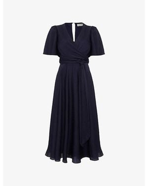 Phase Eight Petite Abbie Wrap-Front Woven Midi Dress - Blue