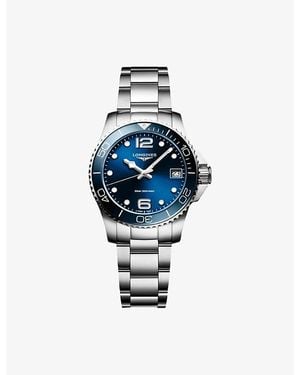 Longines L3.370.4.96.6 Hydroconquest Gmt 32Mm Ceramic Bezel Stainless-Steel Quartz Watch - Blue