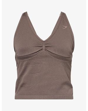 GYMSHARK Lift Seamless Logo-Print Midi Tank Top - Brown