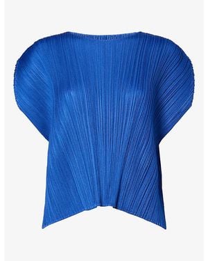 Pleats Please Issey Miyake Short-Sleeve Pleated Knitted Shirt - Blue