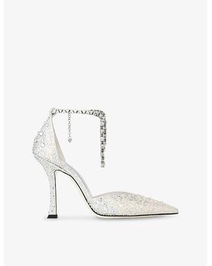 Jimmy Choo Stevie 100 Crystal-Embellished Satin Heeled Courts - White