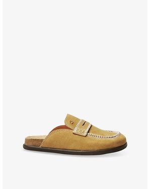 Claudie Pierlot Contrast-Stitch Suede Mules - Natural