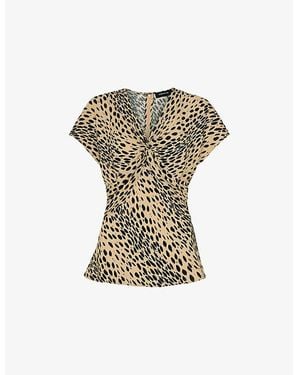 Whistles Leopard-Print V-Neck Woven Top - Multicolour