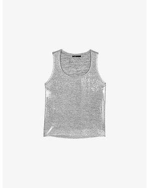 Maje Metallic Scoop-Neck Stretch-Knit Vest Top - Gray