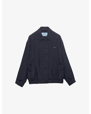 Prada Logo-Embellished Silk Jacket - Blue