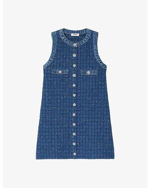 Sandro Denim-Trim Tweed Mini Dress - Blue