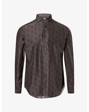 Corneliani Wave Printed Long-Sleeve Silk Shirt - Grey