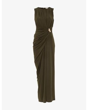 Phase Eight Cassidy Round-Neck Draped Stretch-Woven Maxi Dress - Green