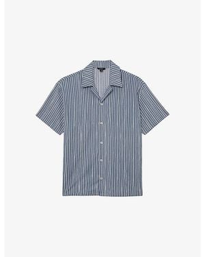 Reiss Max Cuban-Collar Stretch-Woven Shirt - Blue