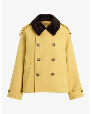 Polo Ralph Lauren Shearling-Collar Double-Breasted Wool Jacket - Yellow