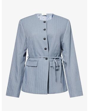 Dissh Peyton Collarless Woven Blazer - Blue