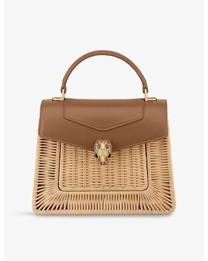 BVLGARI Serpenti Forever Medium Leather And Wicker Top-Handle Bag - Brown