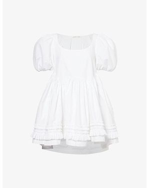 Sandy Liang Kewpie Ruffle Cotton Mini Dress - White