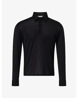 The Row Reyes Long-Sleeve Cotton Polo Top - Black