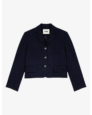 Maje Cropped Embellished Woven Jacket - Blue