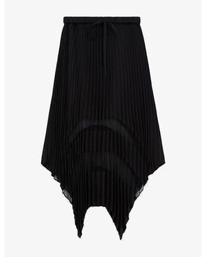 The Kooples Sheer-Panel Asymmetric-Hem Woven Midi Skirt - Black