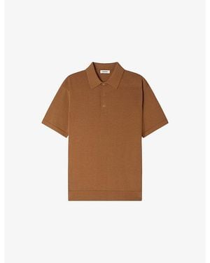 Sandro Short-Sleeved Cotton And Silk Polo Shirt - Brown