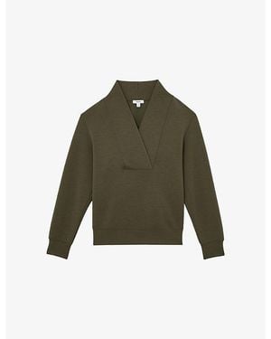 Reiss Annabel Shawl-Neck Long-Sleeve Jersey Top - Green