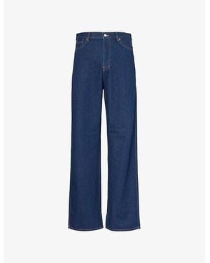 Gucci Embroidered Brand-Patch Wide-Leg High-Rise Denim Jeans - Blue