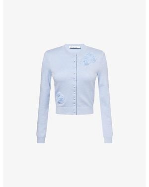 Self-Portrait Flower-Knit Woven Cardigan - Blue