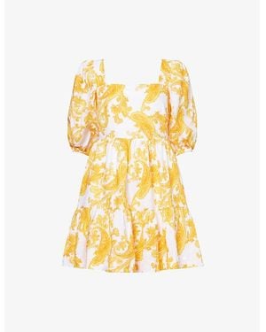 Heidi Klein Mandelieu Square-Neck Linen Mini Dress - Yellow