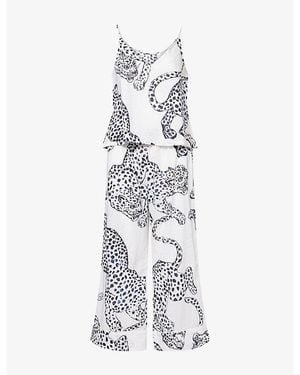 Desmond & Dempsey Jaguar-Print Cami & Wide-Leg Cotton Pyjama Set - White