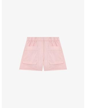 Maje Brand-Embroidered Elasticated-Waist Cotton Shorts - Pink