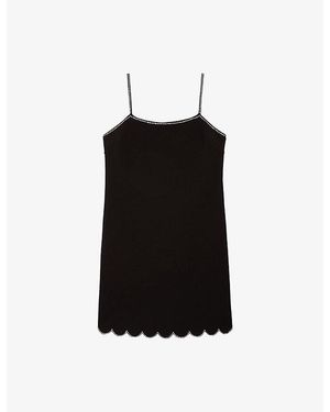 The Kooples Scalloped Jewel-Embellished Woven Mini Dress - Black