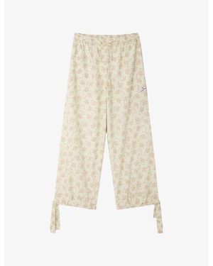 Sandro Floral Wide-Leg Cotton Trousers - Natural