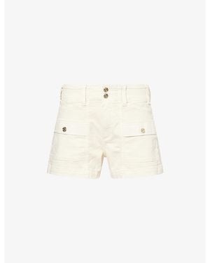 PAIGE Olivia High-Rise Cargo Denim Shorts - Natural