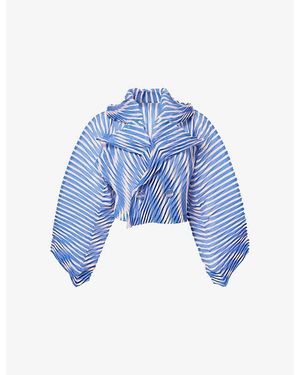 Issey Miyake Generic Stripes Double-Breasted Knitted Jacket - Blue