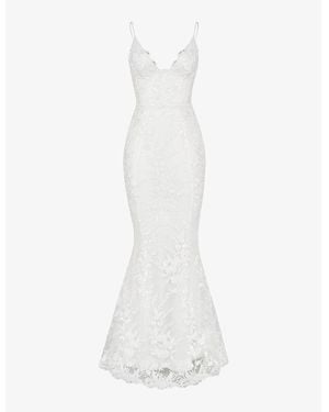 House Of Cb Solene Scallop-Trim Floral-Lace Bridal Gown - White