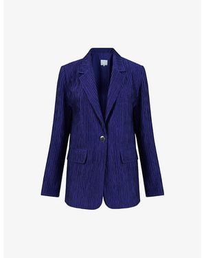 eem Single-Breasted Slim-Fit Plisse Blazer - Blue