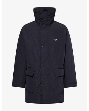 Emporio Armani Funnel-Neck Embroidered-Logo Cotton-Blend Jacket - Blue