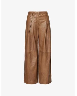 Twp Sullivan Pleated Wide-Leg High-Rise Leather Trousers - Brown