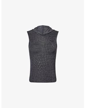 Daily Paper Croc-Print Semi-Sheer Stretch-Mesh Top - Blue