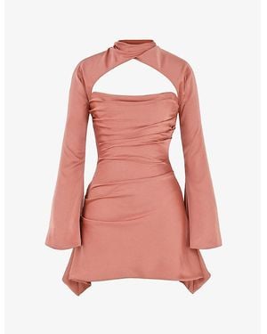 House Of Cb Toira Long-Sleeved Corseted Satin Mini Dress - Pink