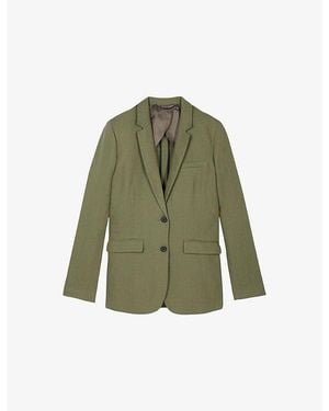 The Kooples Notch-Lapel Regular-Fit Linen Blazer - Green