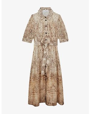Reiss Malika Animal-Print Woven Midi Dress - Natural