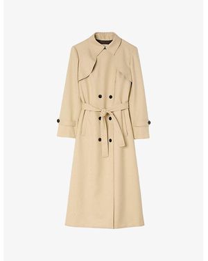 Sandro Belted-Waist Double-Breasted Stretch-Woven Trench - Natural