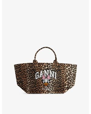 Ganni Daisy Duck Cotton Trapeze Xxl Shopper - Brown