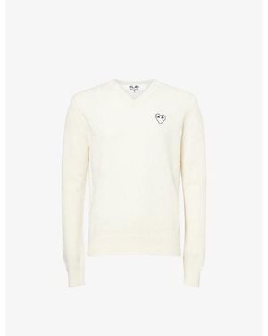 COMME DES GARÇONS PLAY Heart-Embroidered Knitted Wool Jumper - White