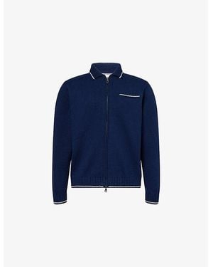 Percival Garden Den Striped-Trim Knitted Cardigan - Blue