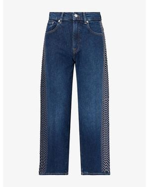 7 For All Mankind Stovepipe Studded Straight-Leg Stretch-Denim Ankle Jeans - Blue
